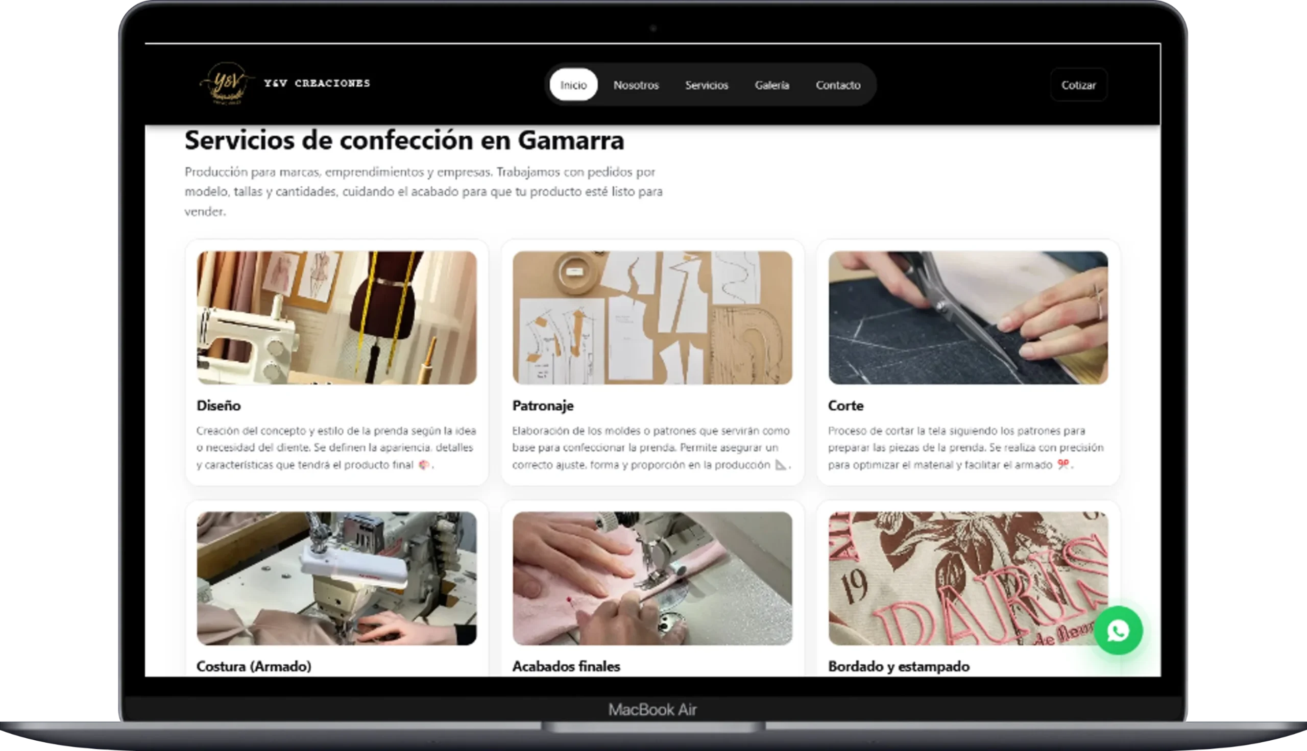 pagina web de yv creaciones